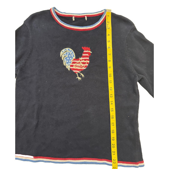 Vintage Rooster Sweater Women MED Navy Blue Red White Patriotic USA Flag Knit - Picture 6 of 7